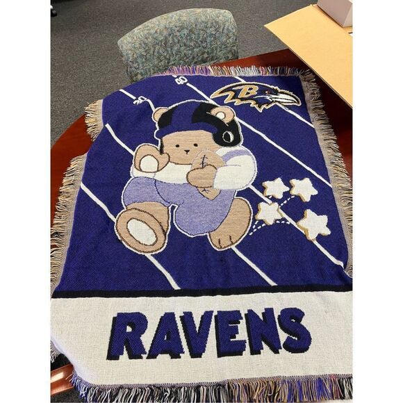 Baltimore Ravens Teddy Bear Fringe Baby Blanket 46X32 - Picture 1 of 5